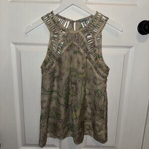 LEIFNOTES Anthropologie 100% Silk Sleeveless Blouse Cage Style Print Size 6